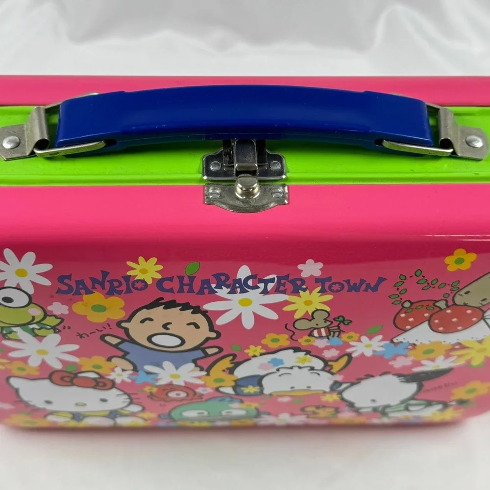 Vintage 1992 Sanrio Character Town Metal Lunch Box Hello Kitty Keroppi Pink Tin
